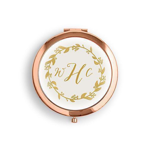 Designer Compact Mirror - Wreath Monogram Print Gold Gold (Pack of 1)-Personalized Gifts for Women-Gold-JadeMoghul Inc.