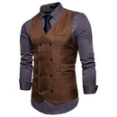 Designer Dress Vests For Men - Slim Fit Men's Suit Vest - Double Breasted Waistcoat-Coffee-L-JadeMoghul Inc.