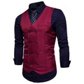 Designer Dress Vests For Men - Slim Fit Men's Suit Vest - Double Breasted Waistcoat-Wine-L-JadeMoghul Inc.