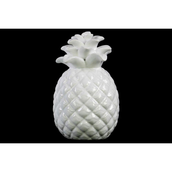 Designer Embossed Lattice Pineapple Figurine In Ceramic, Glossy White-Action Figures and Statues-White-Ceramic-JadeMoghul Inc.