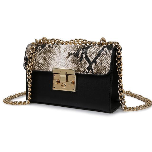 Designer Handbags High Quality Bag Ladies Shoulder Women Serpentine Leather Metallic Zip Lock Small Chains Bags Flap Bags-Black-China-Mini(Max Length<20cm)-JadeMoghul Inc.