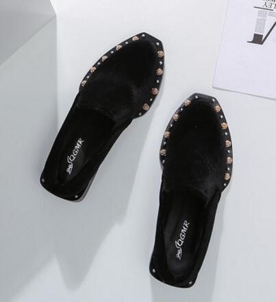 Designer Inspired Metal Rivets Velvet Shoes-black-4.5-JadeMoghul Inc.