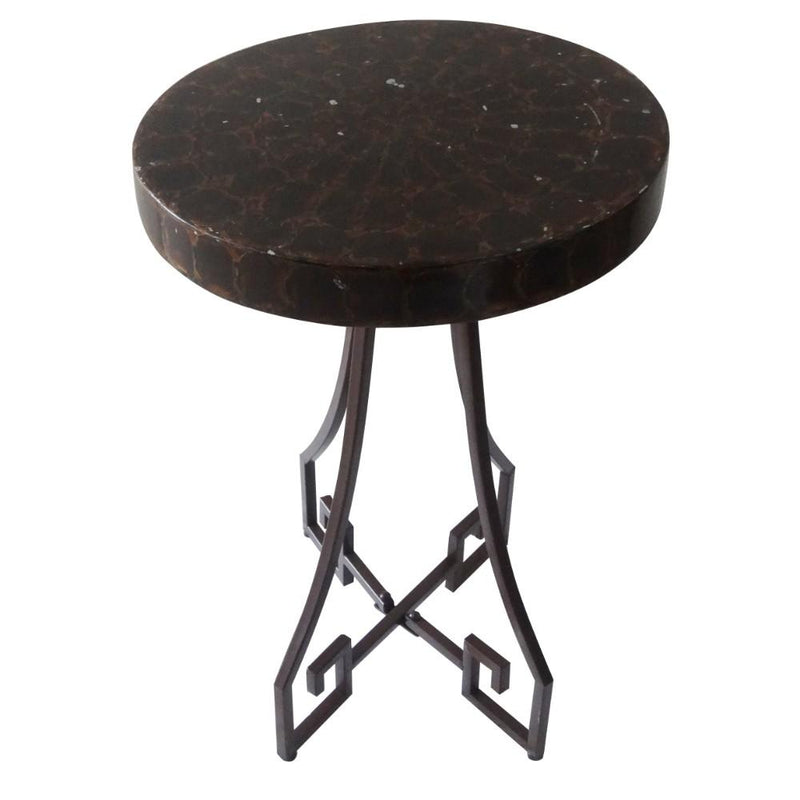 Designer Metal Base Table With Textured MDF Top, Black and Brown-Tables-Black and Brown-MDF metal-JadeMoghul Inc.