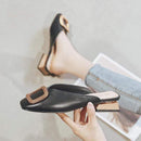 Designer Women Pumps Slippers Slip on Mules Low Heel Casual Shoes British Wooden Block Heels Summer Pumps Footwear AExp