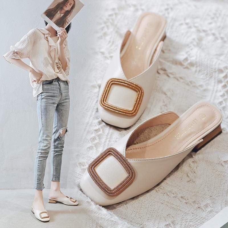 Designer Women Pumps Slippers Slip on Mules Low Heel Casual Shoes British Wooden Block Heels Summer Pumps Footwear AExp
