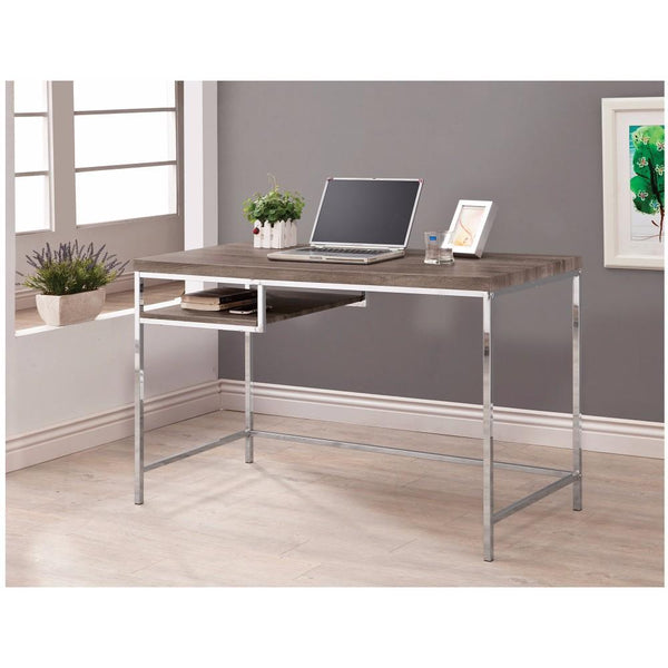 Desks and Hutches Sleek And Elegant Writing Desk With Shelf, Gray Benzara