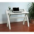 Desks and Hutches Sleek Contemporary Desk With Cross Legs, White Benzara