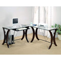 Desks and Hutches Sophisticated 3 Piece Desk Set With Glass Top, Clear And Brown Benzara
