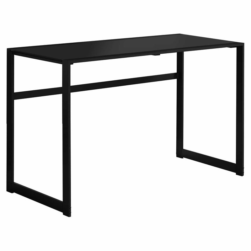 Desks Black Desk - 22" x 48" x 30" Black, Black, Tempered Glass, Metal - Computer Desk HomeRoots