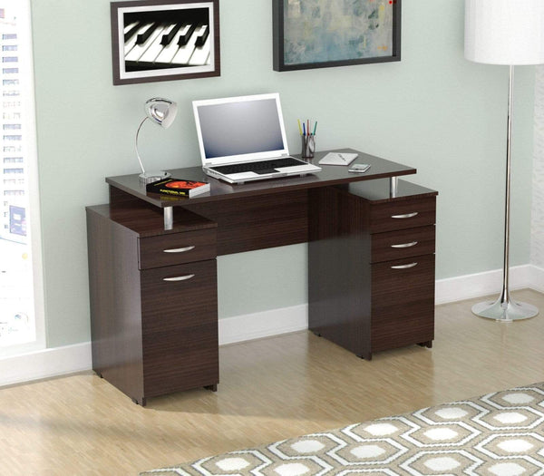 Desks Desk with Drawers - 30" Espresso Melamine and Engineered Wood Computer Desk with 4 Drawers HomeRoots