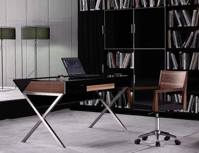 Desks Home Office Desk - 29.5" Veneer and Stainless Steel Office Desk HomeRoots