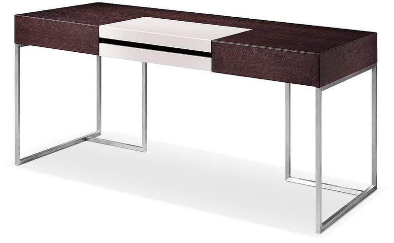 Desks Home Office Desk - 30" Brown Oak and Grey Veneer, MDF, Glass, and Stainless Steel Desk HomeRoots