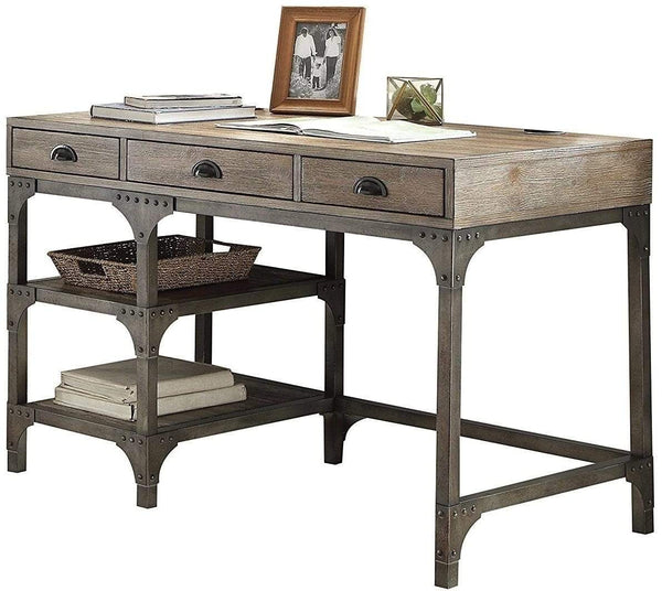 Desks Home Office Desk - 47" X 24" X 29" Weathered Oak And Antique Silver Desk HomeRoots