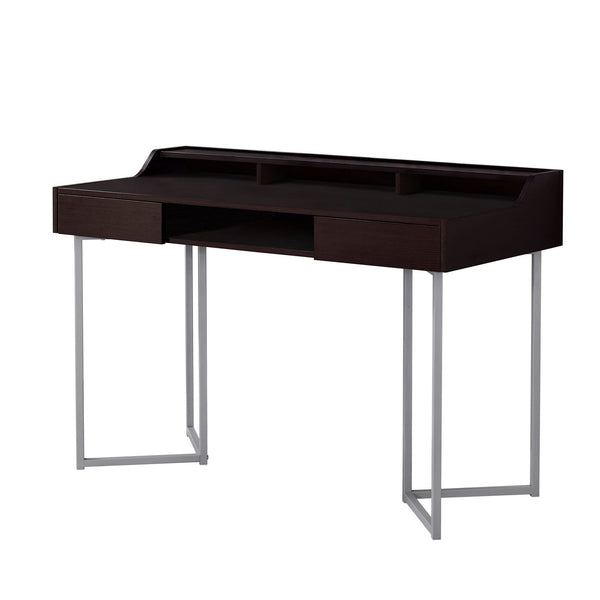 Desks Modern Desk - 22" x 48" x 32" Cappuccino / Silver Metal - Computer Desk HomeRoots