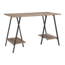 Desks Rectangular Wood and Metal Desk with Two Display Shelves, Black and Brown Benzara