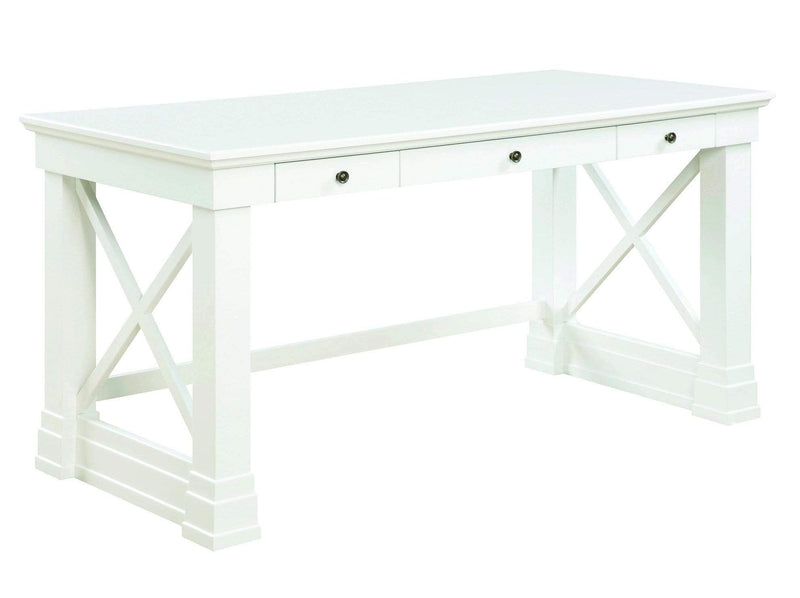 Three Drawer Rectangular Wooden Writing Desk with X shaped Side Panels, White