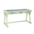 Three Drawers Wooden Desk with Faux Cement Top and Trestle Base, White and Gray
