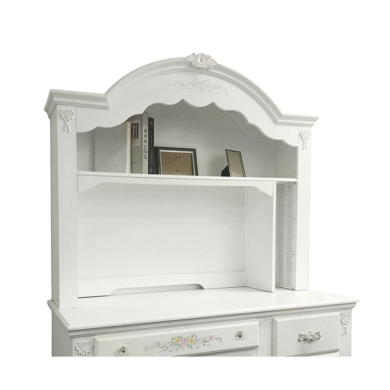 Traditional Wooden Computer Hutch with One Fixed Open Shelf and Cd Rack , White