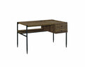 Transitional Style 2 Drawer Wooden Writing Desk with Metal Tapered Legs, Brown and Black