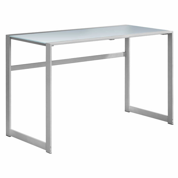 Desks White Desk - 22" x 48" x 30" Silver, White, Tempered Glass, Metal - Computer Desk HomeRoots