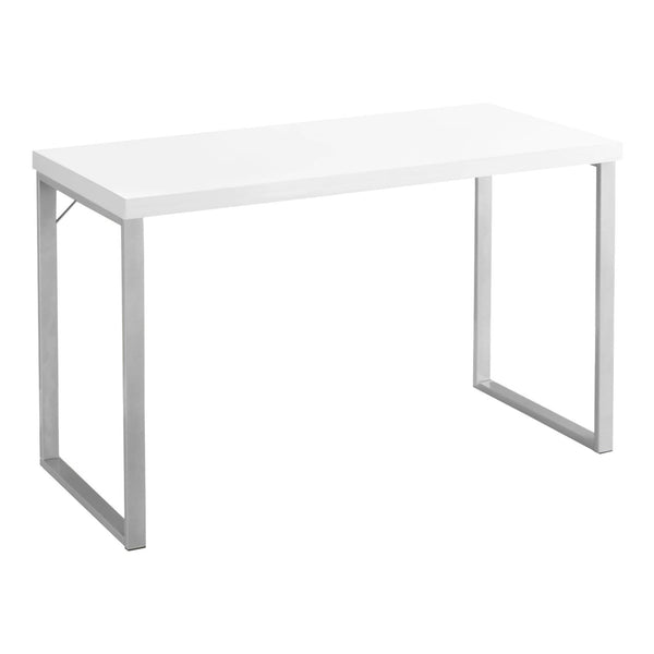 Desks White Desk 23'.75" x 47'.25" x 30" White, Silver, Particle Board, Hollow-Core, Metal Computer Desk 3390 HomeRoots