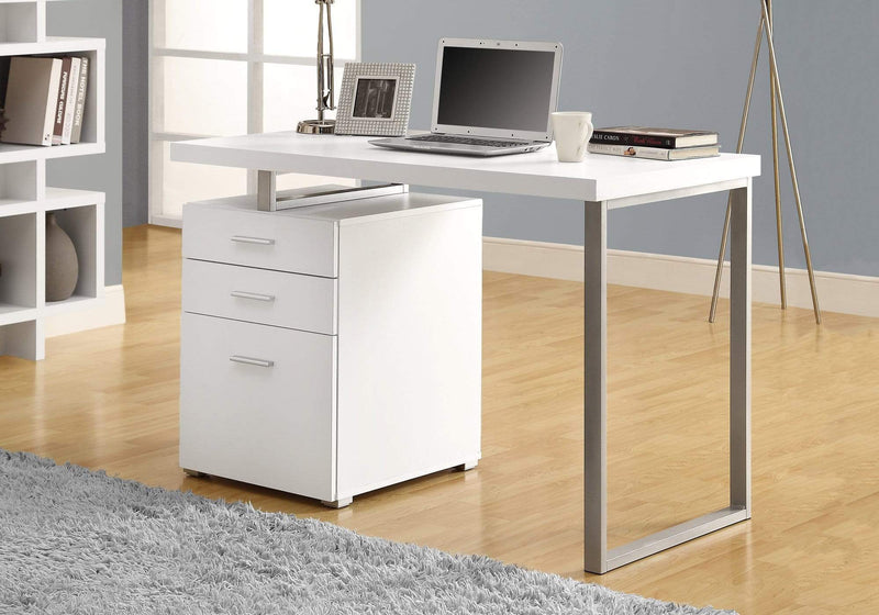 Desks White Desk - 23'.75" x 47'.25" x 30" White, Silver, Particle Board, Hollow-Core, Metal, - Computer Desk HomeRoots