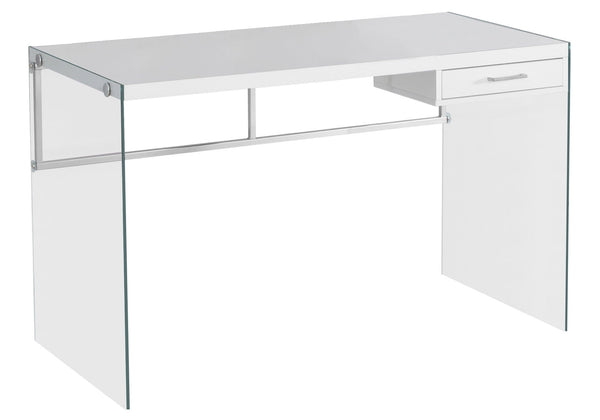 Desks White Desk - 23'.75" x 48" x 30" White, Clear, Particle Board, Glass, Metal, Tempered Glass - Computer Desk HomeRoots