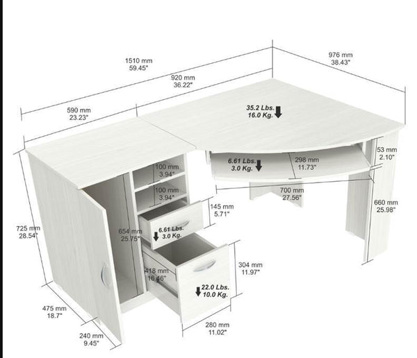 Desks White Desk - 28.5" White Melamine and Engineered Wood Corner Computer Desk HomeRoots