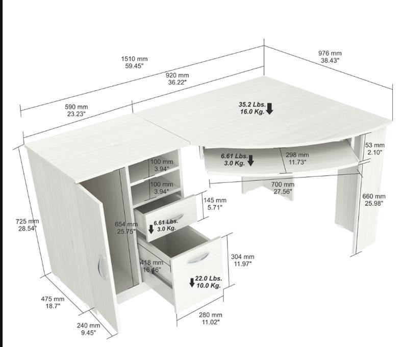 Desks White Desk - 28.5" White Melamine and Engineered Wood Corner Computer Desk HomeRoots