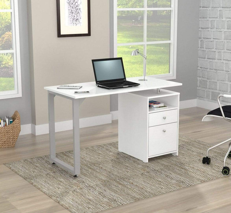 Desks White Desk - 29.5" Modern White Melamine and Engineered Wood Writing Desk HomeRoots