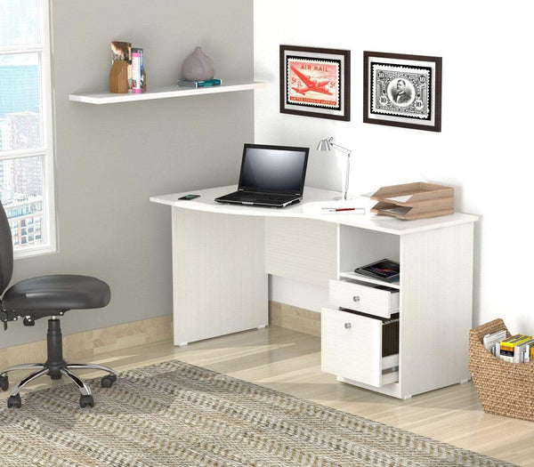 Desks White Desk - 29.5" White Melamine and Engineered Wood Curved Top Desk HomeRoots