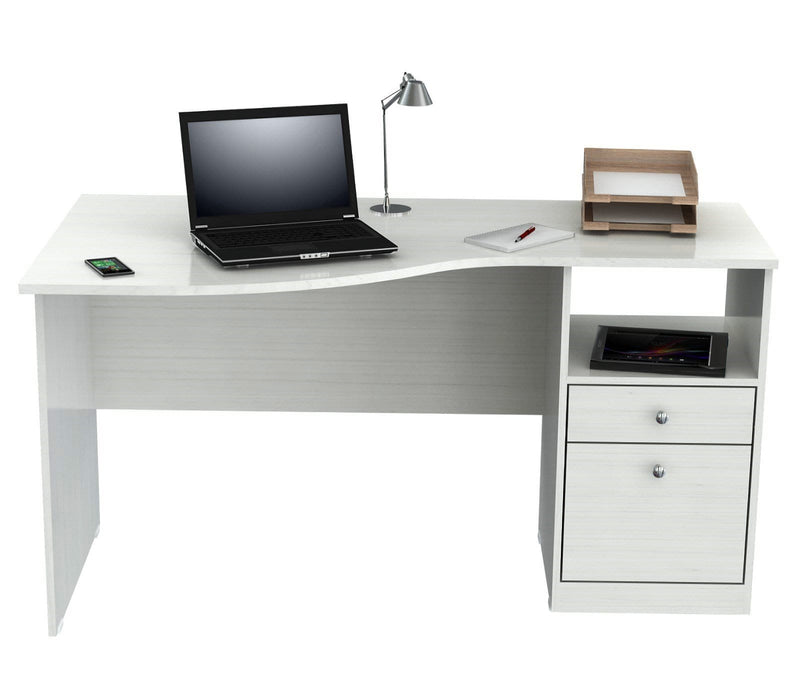 Desks White Desk - 29.5" White Melamine and Engineered Wood Curved Top Desk HomeRoots