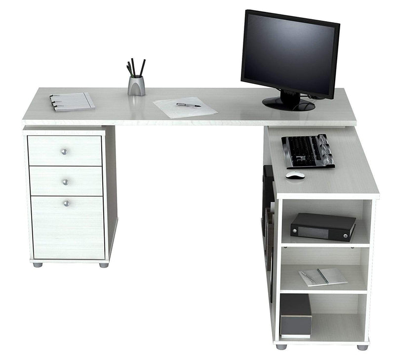 Desks White Desk - 29.5" White Melamine and Engineered Wood L-Shaped Computer Desk HomeRoots