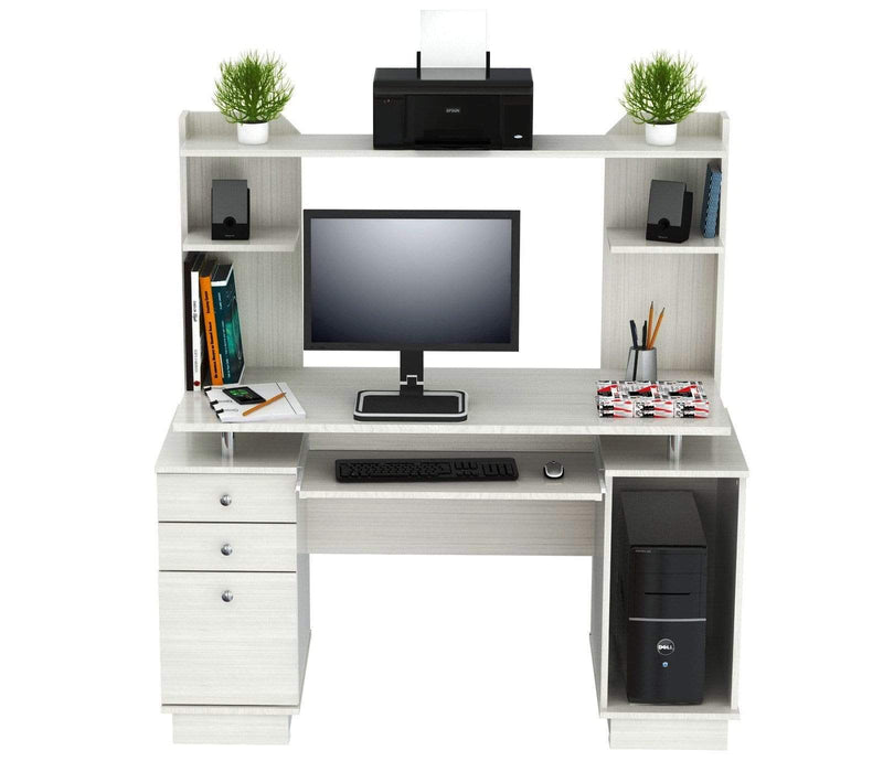 Desks White Desk - 53.4" White Melamine and Engineered Wood Computer Desk with Hutch HomeRoots