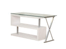 Desks White Desk - 55" X 47" X 30" White High Gloss & Clear Glass Office Desk HomeRoots