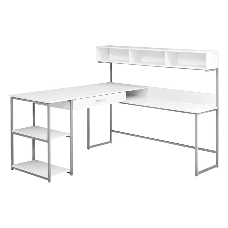 Desks White Desk - 59" x 59" x 47'.25" White, Silver, Metal - Corner Computer Desk HomeRoots