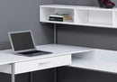 Desks White Desk - 59" x 59" x 47'.25" White, Silver, Metal - Corner Computer Desk HomeRoots