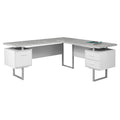 Desks White Desk - 71" x 71" x 30" Grey, Silver, White, Particle Board, Hollow-Core, Metal - Computer Desk HomeRoots