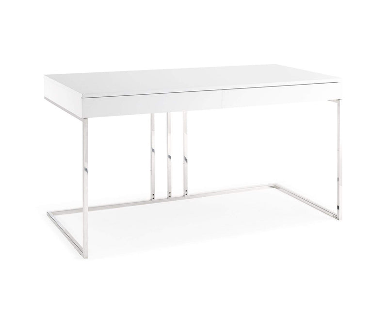 Desks White Desk - Desk In High Gloss White Lacquer With Stainless Steel Base HomeRoots