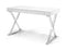 Desks White Desk - Desk Large, High Gloss White, Two Drawers, Stainless Steel Base HomeRoots