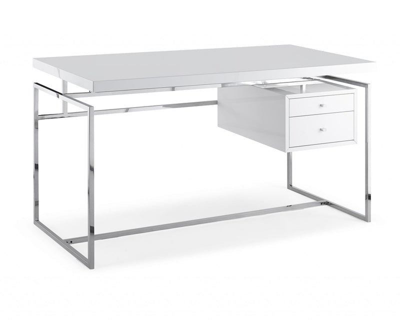 Desks White Desk - Desk Top & Drawer In High Gloss White With Stainless Steel Base HomeRoots