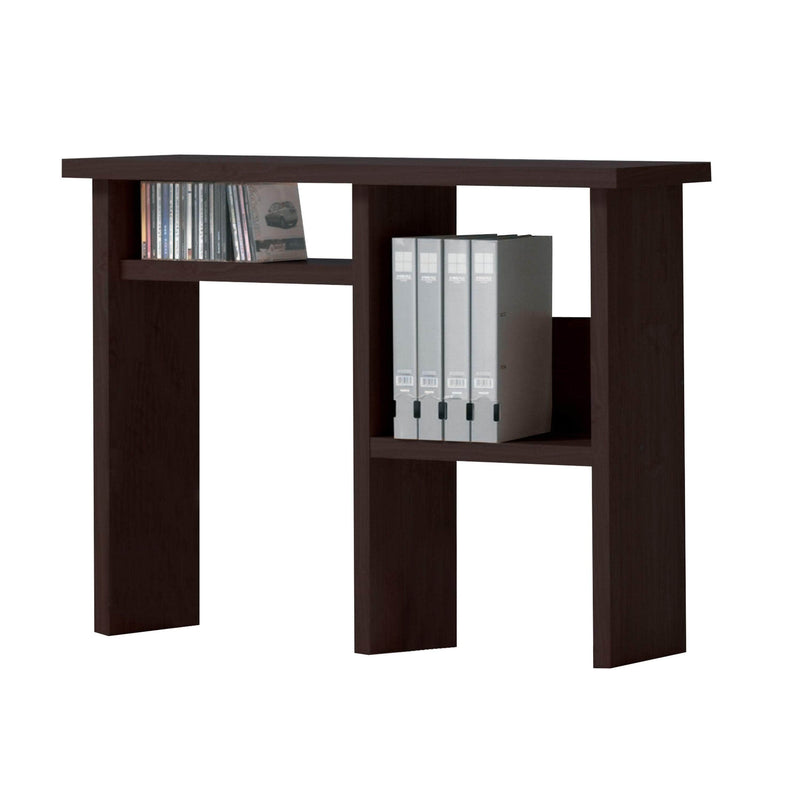 Wooden Computer Hutch With 2 Open Shelves, Espresso Brown