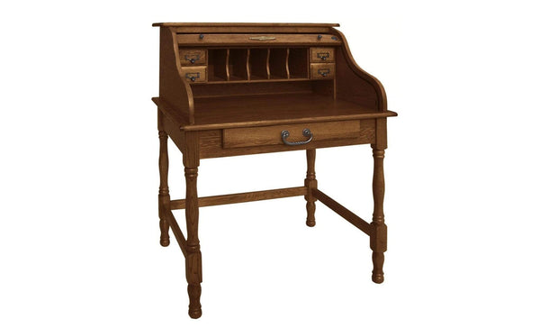 Desks Wooden Desk - 32" X 24" X 44.5" Burnished Walnut Hardwood Mini Roll Top Desk HomeRoots