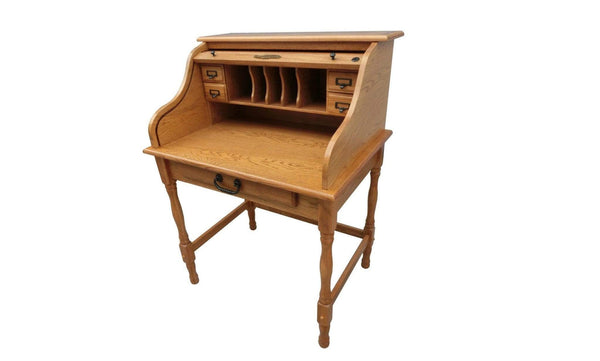 Desks Wooden Desk - 32" X 24" X 44.5" Harvest Oak Hardwood Mini Roll Top Desk HomeRoots
