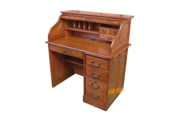 Desks Wooden Desk - 40.5" X 24" X 45" Burnished Walnut Hardwood Student Roll Top Desk HomeRoots
