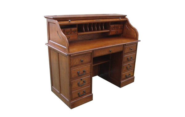 Desks Wooden Desk - 54" X 24" X 40" Burnished Walnut Hardwood Roll Top Desk Top HomeRoots