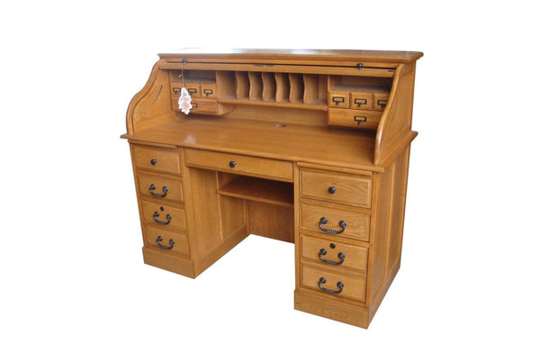 Desks Wooden Desk - 54" X 24" X 40" Harvest Oak Hardwood Roll Top Desk Top HomeRoots