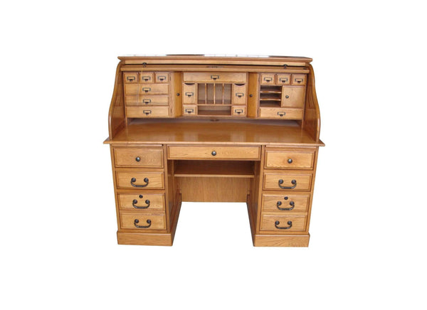 Desks Wooden Desk - 54" X 28.5" X 44.5" Harvest Oak Hardwood Deluxe Roll Top Desk Top HomeRoots