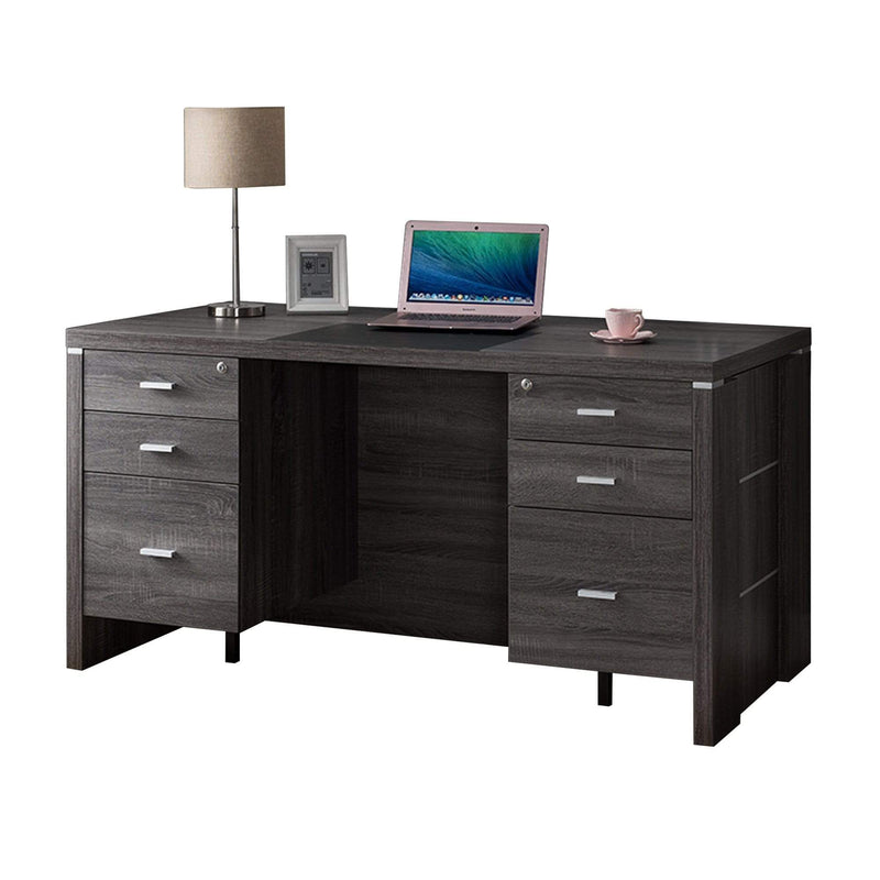 Wooden Desk With Locking Drawers, Dark Taupe Gray
