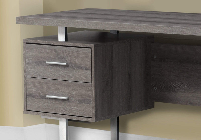Desks Writing Desk - 23'.75" x 60" x 30'.25" Dark Taupe, Silver, Particle Board, Hollow-Core, Metal - Computer Desk With A Hollow Core HomeRoots